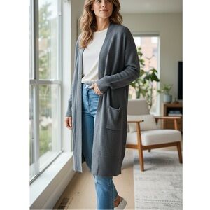 NWT THE CASHMERE PROJECT 100% CASHMERE Gray Long Plush Open Front CARDIGAN Sz S